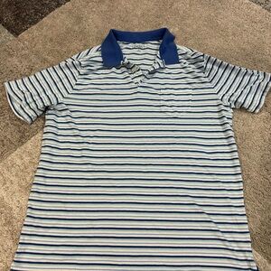 Crown & Ivy Mens Striped Polo Shirt Blue White Cotton Size Large